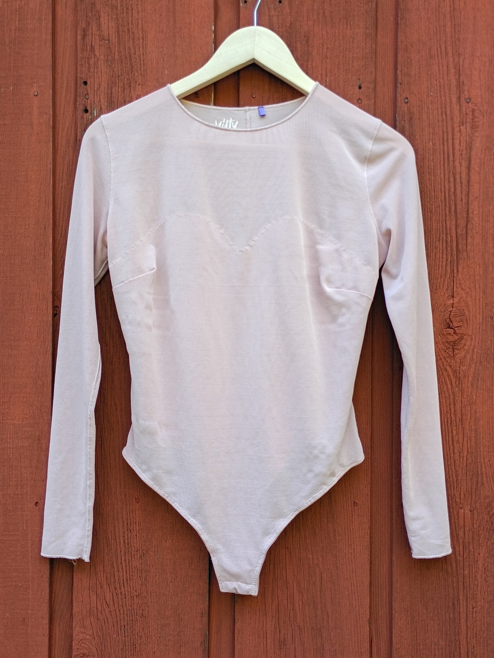Long-Sleeve Yitty Mesh Bodysuit in Light Blush Sz Small